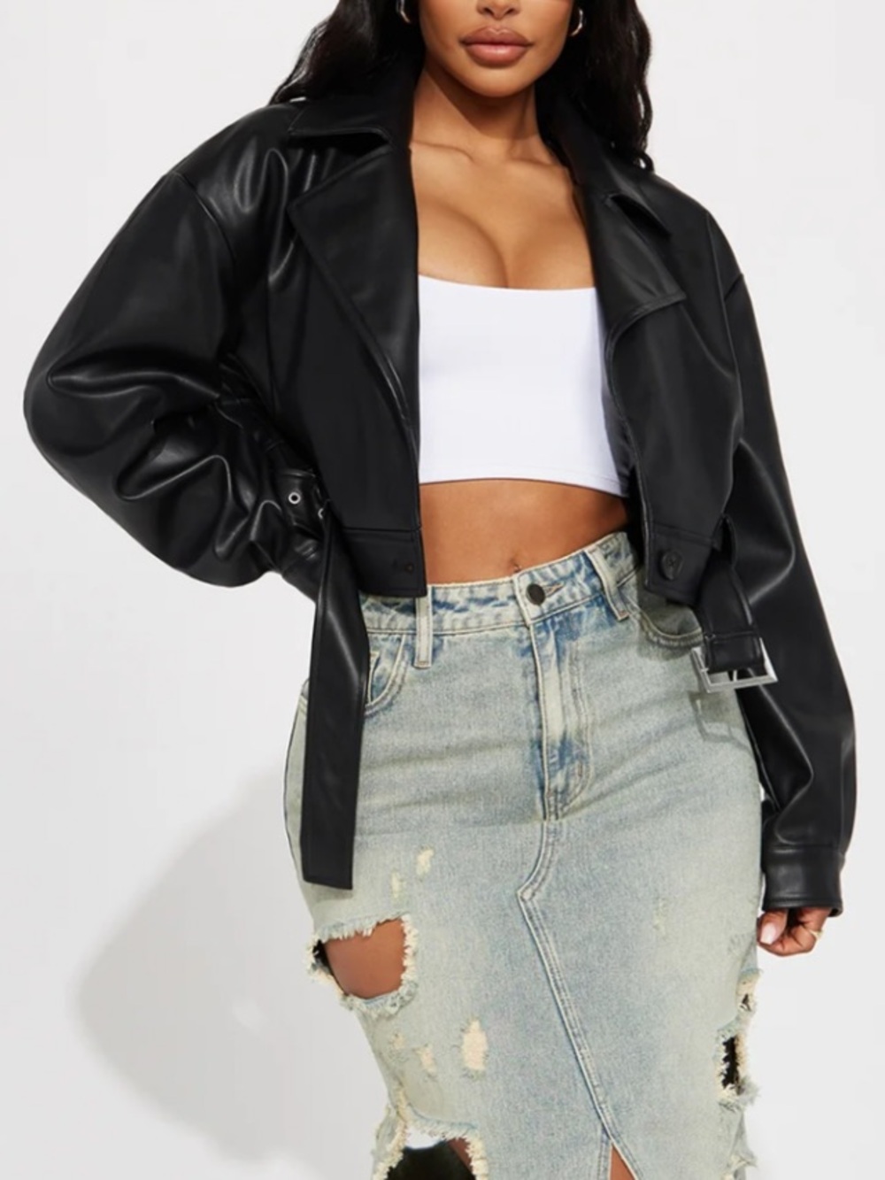 Faux Leather Cropped Jacket